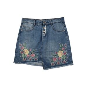 NYC Trends Women's Size Large Embroidered Floral Denim Skirt NWOT‎